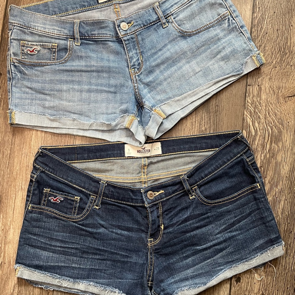 Hollister Women's Denim Shorts - Light Blue and Dark Blue